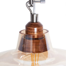 Wyld and Coco Lucent Pendant Lamp Tinted Gold Glass Vintage Style Ceiling Light - Warm Amber Glass, Timber Top, 38Cm Diameter, 129Cm Drop - thumbnail 7