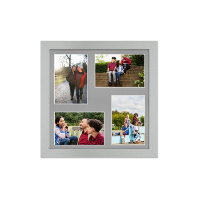 AK Frames 12X12 Silver Modern Multi Photo Frame With Silver Mount - Holds 4 Apertures (4X) 6X4 Photos - image 1