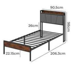 Levede Heavy Duty Single Bed Frame Metal Platform With Storage Headboard 3Ft - thumbnail 4