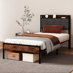 Levede Heavy Duty Single Bed Frame Metal Platform With Storage Headboard 3Ft - thumbnail 1