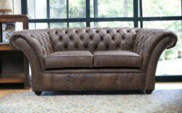 Chesterfield 2 Seater Sofa Settee Cracked Wax T Brown Leather In Balmoral Style - thumbnail 3