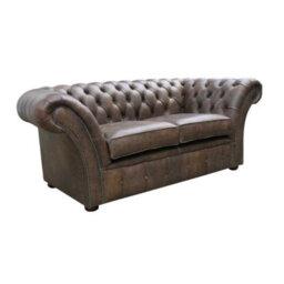 Chesterfield 2 Seater Sofa Settee Cracked Wax T Brown Leather In Balmoral Style - thumbnail 2