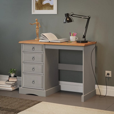 Grey Wax Solid Pine Dressing Table Multi Use Computer Desk Rustic Wooden Unit - image 1