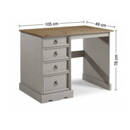 Grey Wax Solid Pine Dressing Table Multi Use Computer Desk Rustic Wooden Unit - thumbnail 2