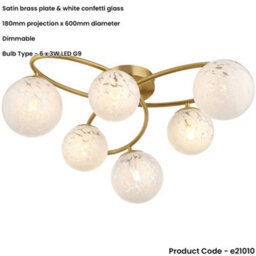 Loops Satin Brass Semi Flush Low Ceiling Light - White Confetti Multi Arm Glass - 6 X 3W Led G9 - thumbnail 2