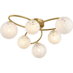Loops Satin Brass Semi Flush Low Ceiling Light - White Confetti Multi Arm Glass - 6 X 3W Led G9