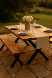 Nook Outdoor Dining Table (140X66 Table) And 1 Bench Black Metal Cross Legs Outdoor Set - thumbnail 5