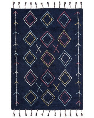 Beliani Hand-Tufted Cotton Area Rug 160 X 230 Cm Black Rectangular - Geometric Boho Design - image 1