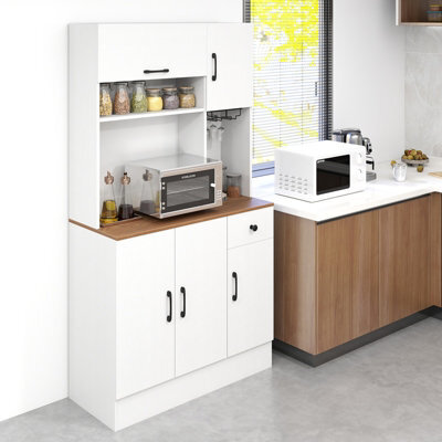 Costway 167Cm Tall Pantry Cabinet With Hutch Freestanding Kitchen Buffet Cupboard-White - image 1