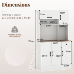 Costway 167Cm Tall Pantry Cabinet With Hutch Freestanding Kitchen Buffet Cupboard-White - thumbnail 5