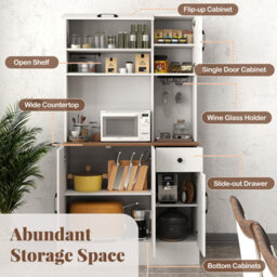 Costway 167Cm Tall Pantry Cabinet With Hutch Freestanding Kitchen Buffet Cupboard-White - thumbnail 7