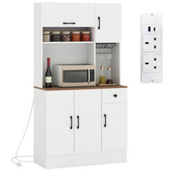Costway 167Cm Tall Pantry Cabinet With Hutch Freestanding Kitchen Buffet Cupboard-White - thumbnail 2