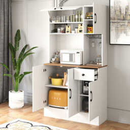 Costway 167Cm Tall Pantry Cabinet With Hutch Freestanding Kitchen Buffet Cupboard-White - thumbnail 3