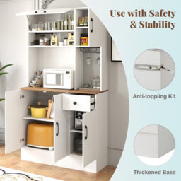 Costway 167Cm Tall Pantry Cabinet With Hutch Freestanding Kitchen Buffet Cupboard-White - thumbnail 9