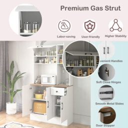 Costway 167Cm Tall Pantry Cabinet With Hutch Freestanding Kitchen Buffet Cupboard-White - thumbnail 8