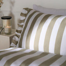 OHS Frill Duvet Cover Bedding Set Pillowcase Stripe Quilt Luxury, Sage - King - thumbnail 4