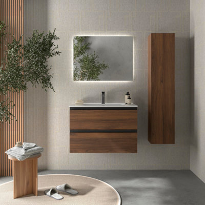 Cygnus bath Bequia Metal Vanity Unit 80Cm Walnut Basin Ceramic - image 1
