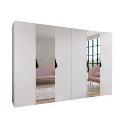 Arte Sandi Ii Hinged Door Wardrobe 300Cm - White Six-Door Mirrored Wardrobe With Rails And Shelves - thumbnail 2