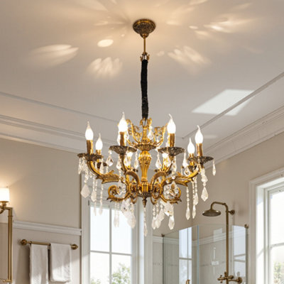 Vrygle 80Cm French Country Crystal Chandeliers Ceiling Light 8 Lights Vintage Pendant Light For Living Room E14 - image 1