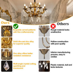 Vrygle 80Cm French Country Crystal Chandeliers Ceiling Light 8 Lights Vintage Pendant Light For Living Room E14 - thumbnail 4