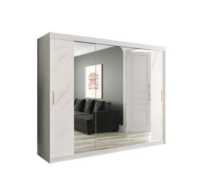 Arte Chic White Geneva T2 Sliding Door Wardrobe W2500mm H2000mm D620mm - Modern Design, Mirrored Doors, Gold Handles - image 1