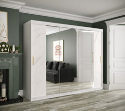 Arte Chic White Geneva T2 Sliding Door Wardrobe W2500mm H2000mm D620mm - Modern Design, Mirrored Doors, Gold Handles - thumbnail 2