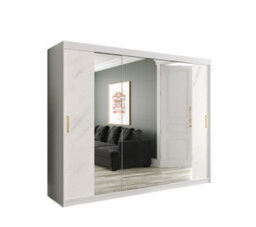 Arte Chic White Geneva T2 Sliding Door Wardrobe W2500mm H2000mm D620mm - Modern Design, Mirrored Doors, Gold Handles - thumbnail 1