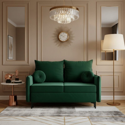 Leon Small Mdf Sofa Bed With Dl Unfolding Mechanism Bonell Spring Storage And Metal Legs 145X94X101 Cm Green - image 1