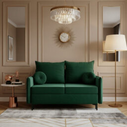 Leon Small Mdf Sofa Bed With Dl Unfolding Mechanism Bonell Spring Storage And Metal Legs 145X94X101 Cm Green - thumbnail 1