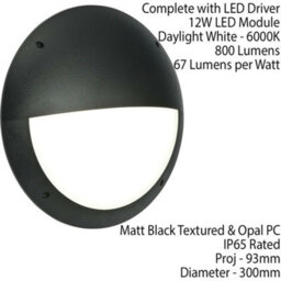 Ip65 Outdoor Round Wall Ceiling Lamp Matt Black Eyelid Bulkhead 12W Daylight Led - thumbnail 2