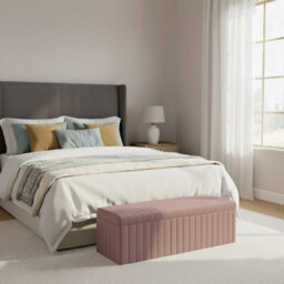 180Cm Wide Lux Ottoman Storage Box, Pink Velvet Upholstered Full Striped Storage Ottoman Box - thumbnail 2