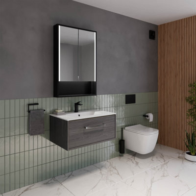 Sensio Sydney Matt Black Wall-Mounted Illuminated Mirrored Bathroom Cabinet (W)600mm (H)900mm - image 1