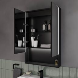 Sensio Sydney Matt Black Wall-Mounted Illuminated Mirrored Bathroom Cabinet (W)600mm (H)900mm - thumbnail 3