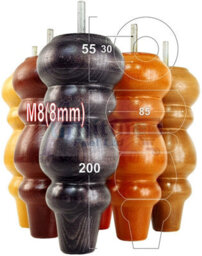 L&F Solid Wood Turned Furniture Feet 200mm High Oak Stain Finish Replacement Legs Set Of 4  M8 Pkc220L - thumbnail 7