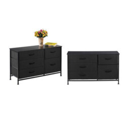 Simpa 5 Drawer Fabric Storage Tower Chest - Black Set Of 2