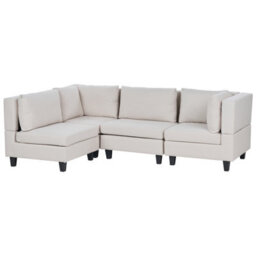 Beliani Modular Corner Sofa 4 Seater Unstad Fabric Light Beige Right Hand - thumbnail 4