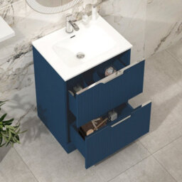 Royal Bathrooms Evora 700mm Midnight Blue Fluted Floor Standing Bathroom Vanity Unit 2 Drawer Cabinet With Ceramic Basin - thumbnail 4