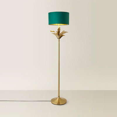 Valuelights Christina Green Velvet With Gold Inner Drum Shade Gold Palm Leaf Floor Lamp - image 1