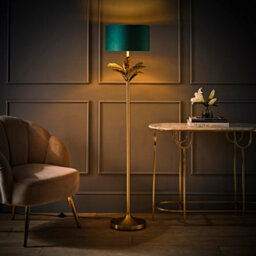 Valuelights Christina Green Velvet With Gold Inner Drum Shade Gold Palm Leaf Floor Lamp - thumbnail 3
