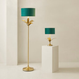 Valuelights Christina Green Velvet With Gold Inner Drum Shade Gold Palm Leaf Floor Lamp - thumbnail 6