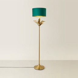 Valuelights Christina Green Velvet With Gold Inner Drum Shade Gold Palm Leaf Floor Lamp