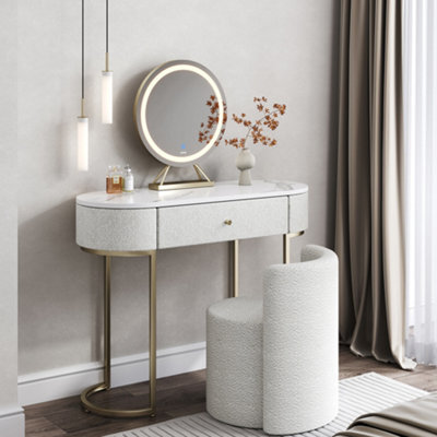 CARME Home Macy Bouclé Dressing Table With Evie Led Mirror & Lottie Bouclé Stool - image 1