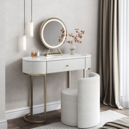 CARME Home Macy Bouclé Dressing Table With Evie Led Mirror & Lottie Bouclé Stool - thumbnail 1