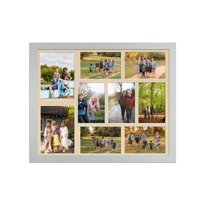 AK Frames 20X16 Silver Sleek Multi Photo Frame With Ivory Mount - Holds 9 Apertures (2X) 7X5, (7X) 6X4 Photos - image 1