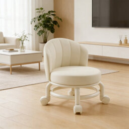 White Short Wheeled Stool For Shoe Changing, Cleaning, Compact Outdoor - thumbnail 3