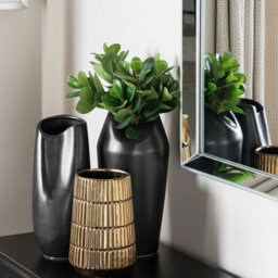 Beliani Black Stoneware Table Vase 33Cm With Sculpted Rim For Modern Interiors - thumbnail 2