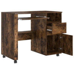 Berkfield Modern Brown Computer Desk Smoked Oak Engineered Wood Compact Drawers - thumbnail 5