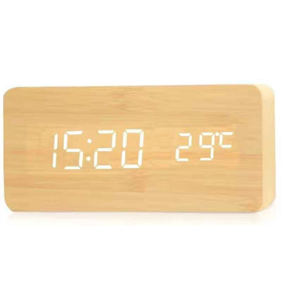 Wooden Led Digital Alarm Clock With Temperature Display For Office Or Bedside Use
