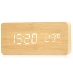 Wooden Led Digital Alarm Clock With Temperature Display For Office Or Bedside Use
