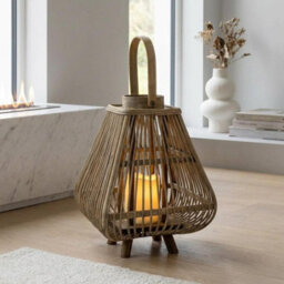 Garden Greatness Small Bamboo Led Lantern Woven